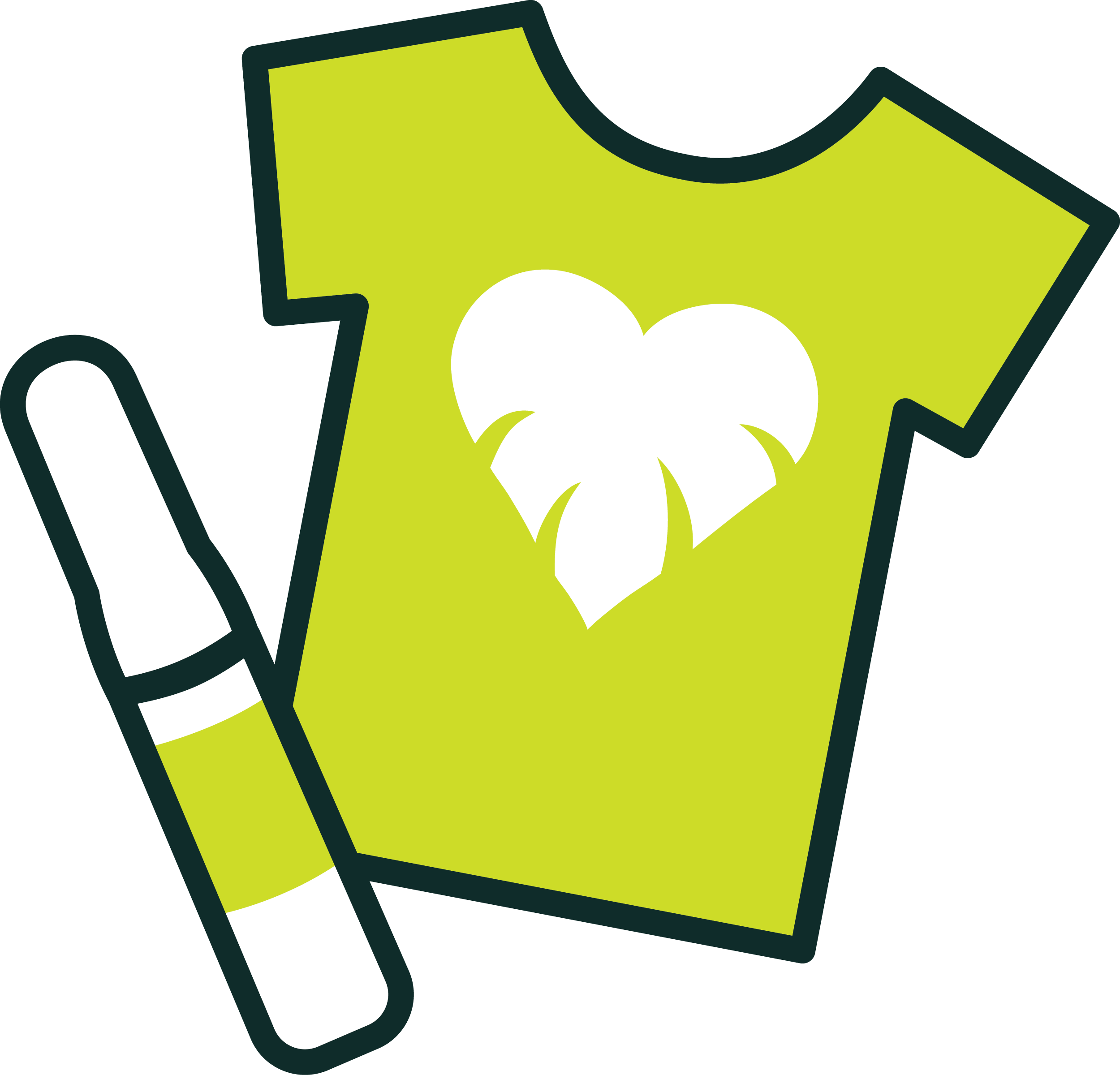 a green shirt with a white heart on it.