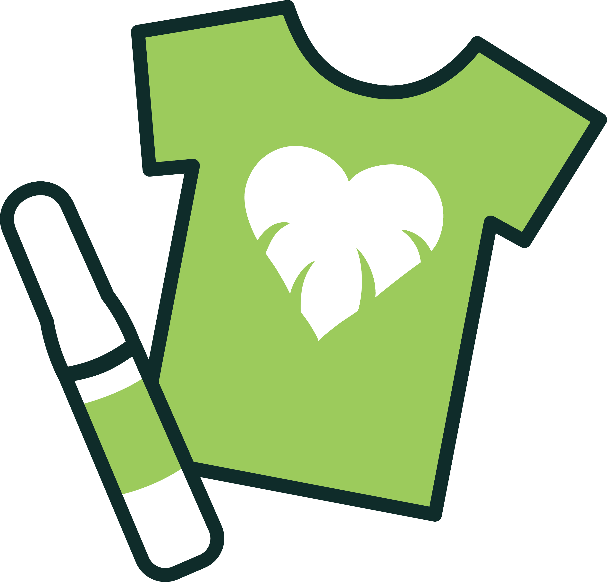 a green t - shirt with a white heart on it.