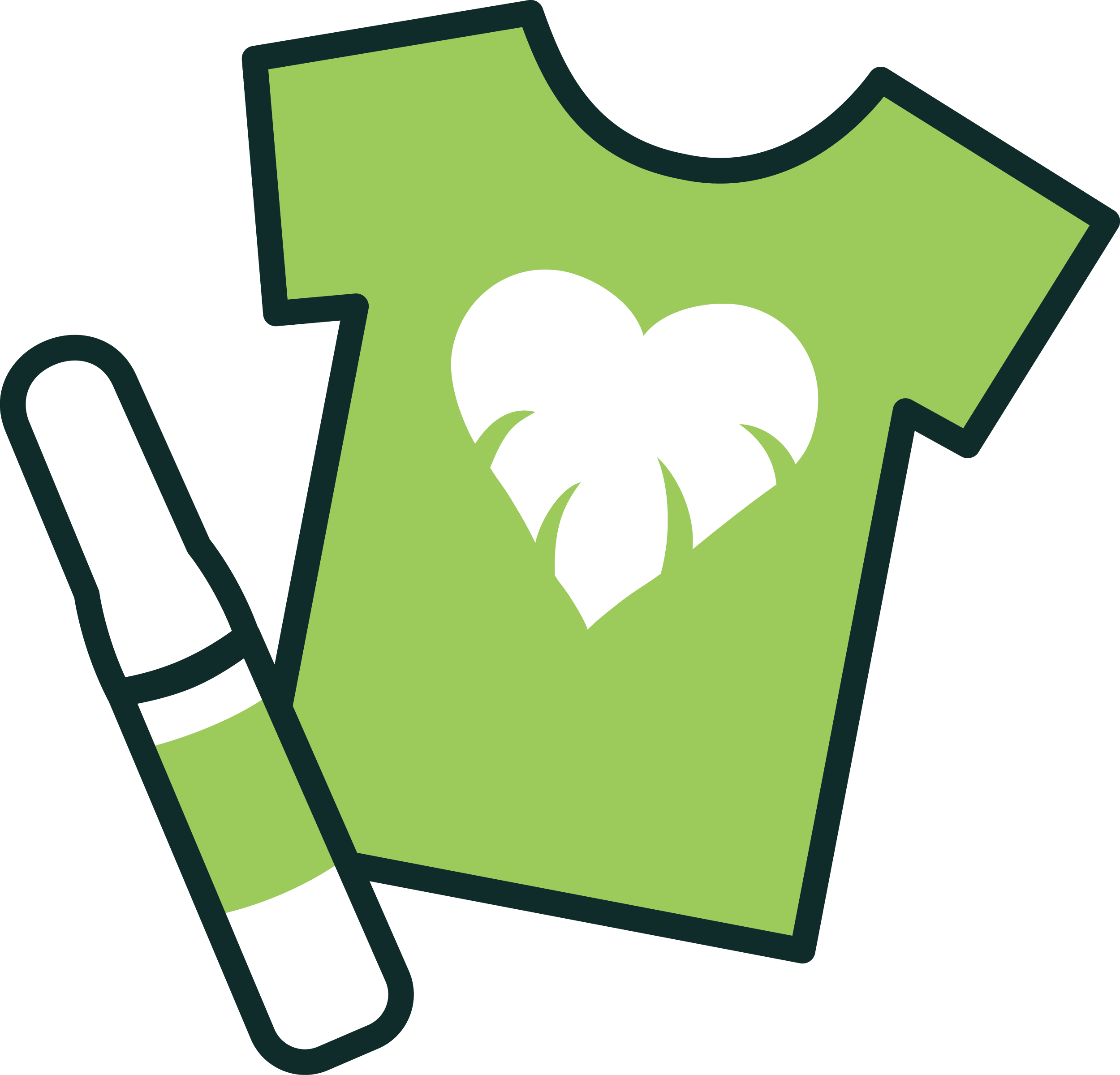 a green t - shirt with a white heart on it.