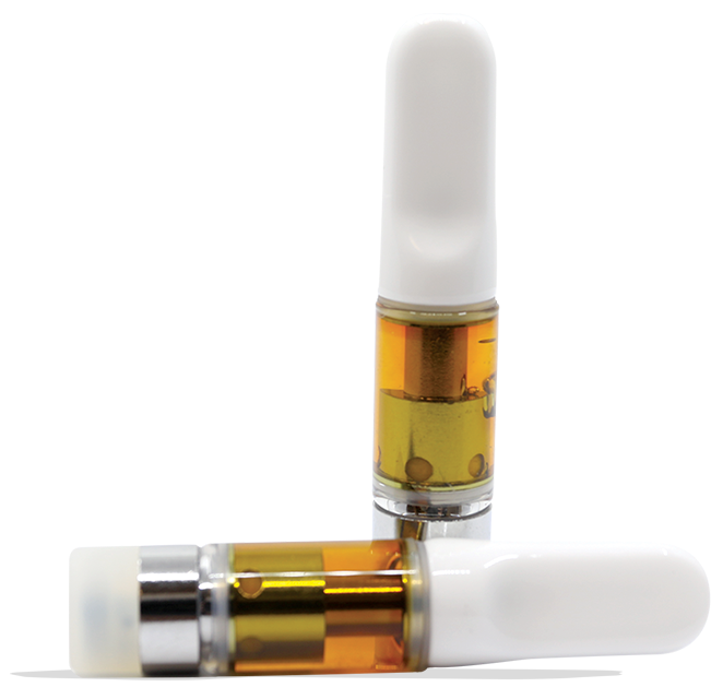 Two cbd vape cartridges on a white background.