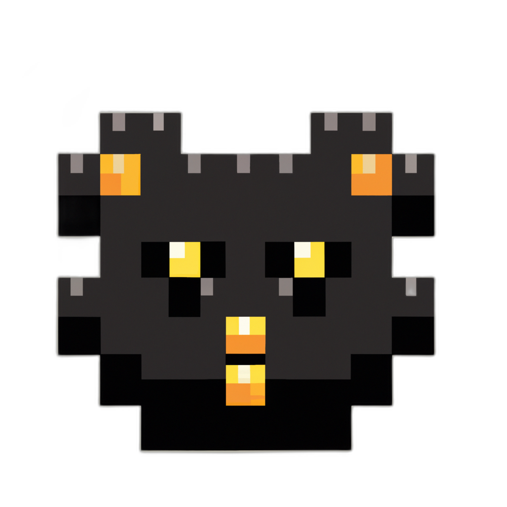 A black cat with yellow eyes on a black background.