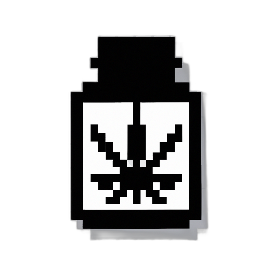 A pixelated image of a marijuana bottle on a black background.